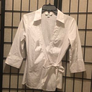 Ally B. White Wrap Blouse  3/4 Sleeves Size M